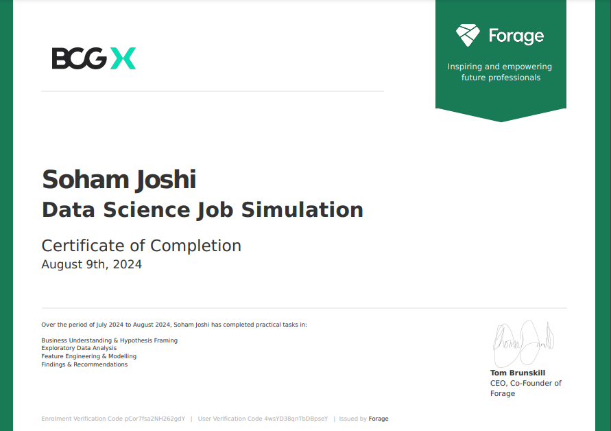 BCG Data Science Job Simulation Certificate