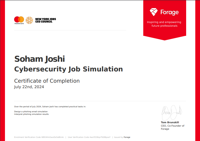 Mastercard Cybersecurity Simulation Certificate